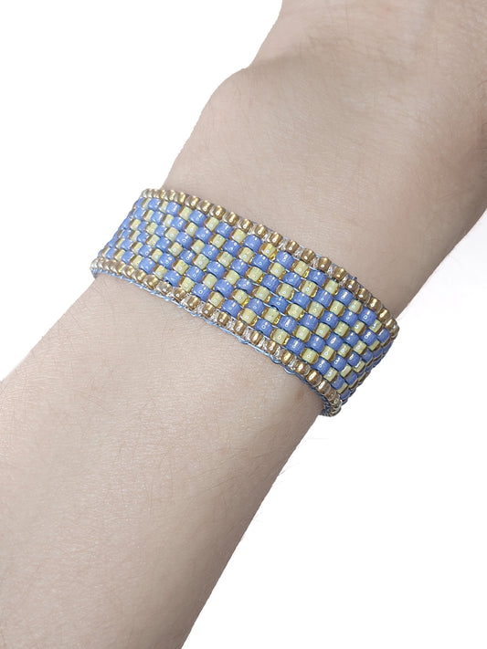 Blue and Gold Beaded Cuff