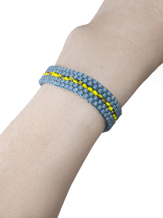 Blue and Yellow Beaded Cuff