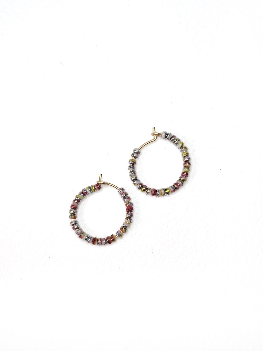 Red Multi Beaded Mini Hoops