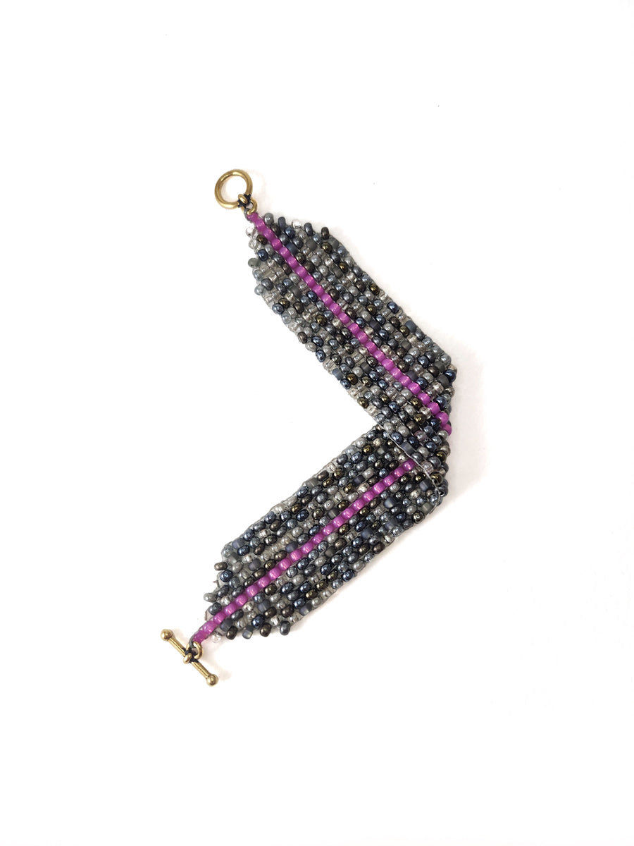 Gray and Pink Beaded Cuff