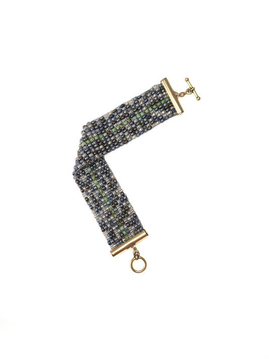 Gray and Green Beaded Cuff