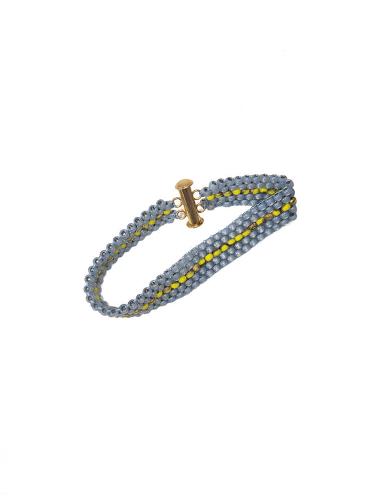 Blue and Yellow Beaded Cuff