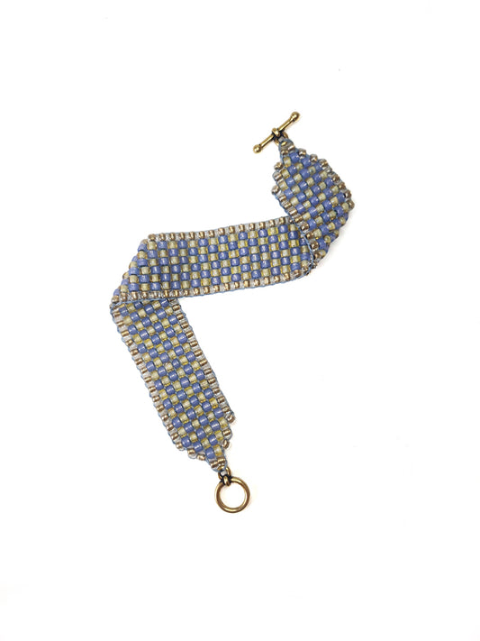 Blue and Gold Beaded Cuff