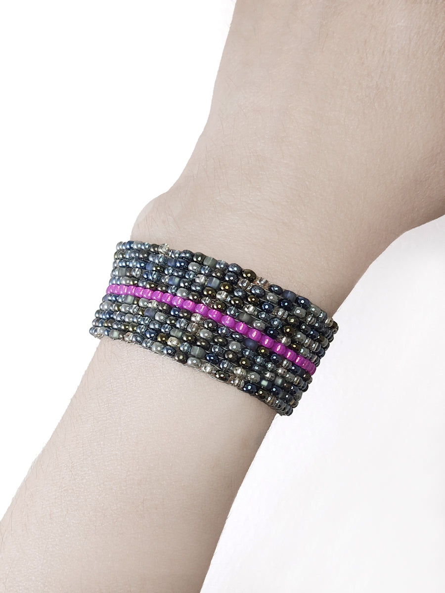 Gray and Pink Beaded Cuff
