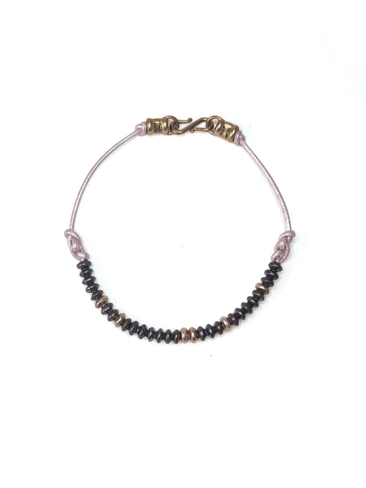 Pink Leather Beaded Bracelet