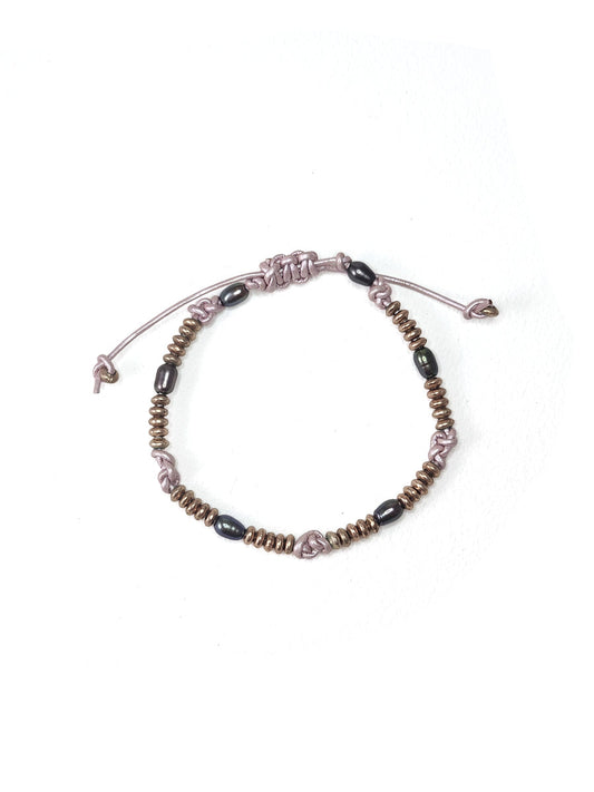 Pink Leather and Gray Pearl bracelet