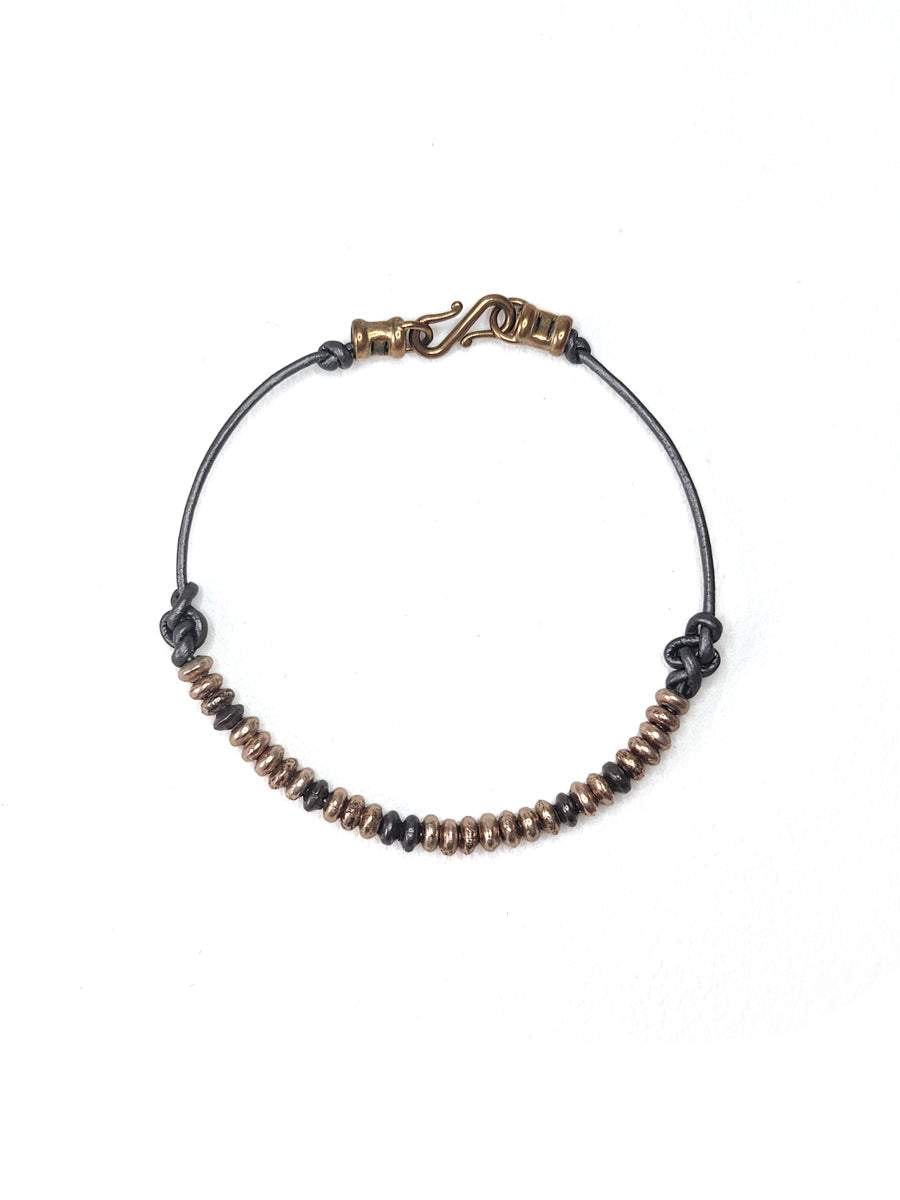 Gray Leather Beaded Bracelet