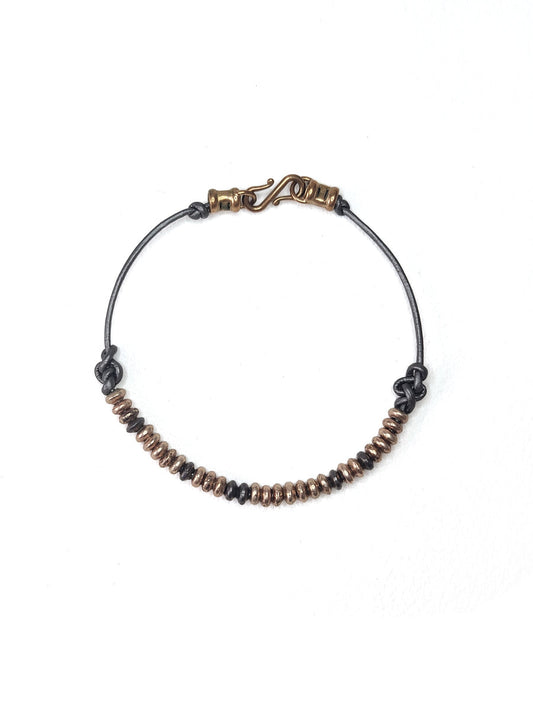 Gray Leather Beaded Bracelet