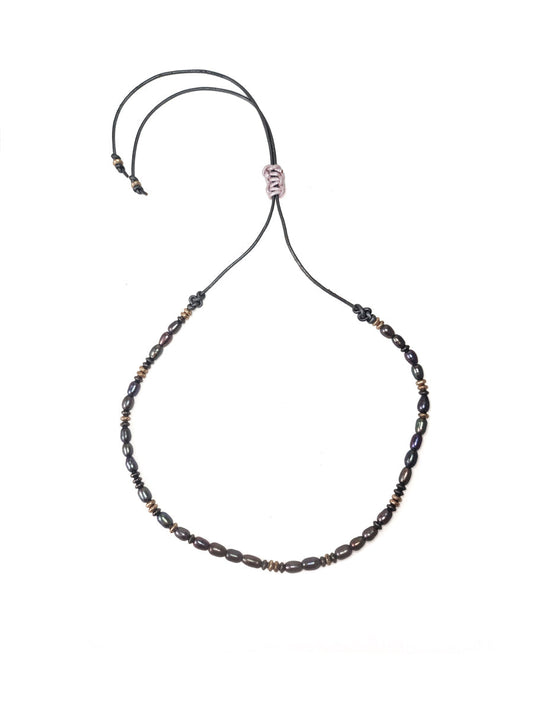 Gray Leather and Gray Pearl Necklace