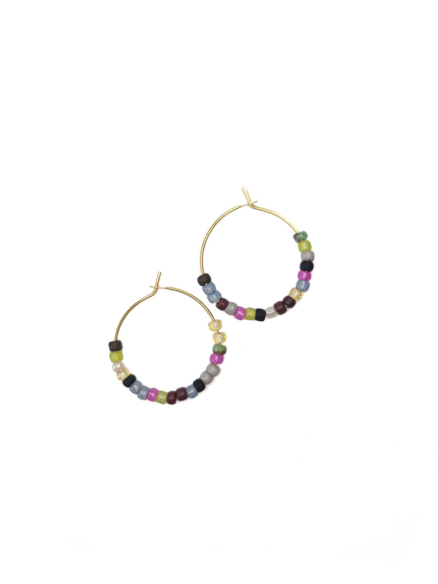 Mulit Glass Bead Hoop Earrings