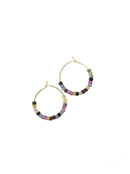 Mulit Glass Bead Hoop Earrings