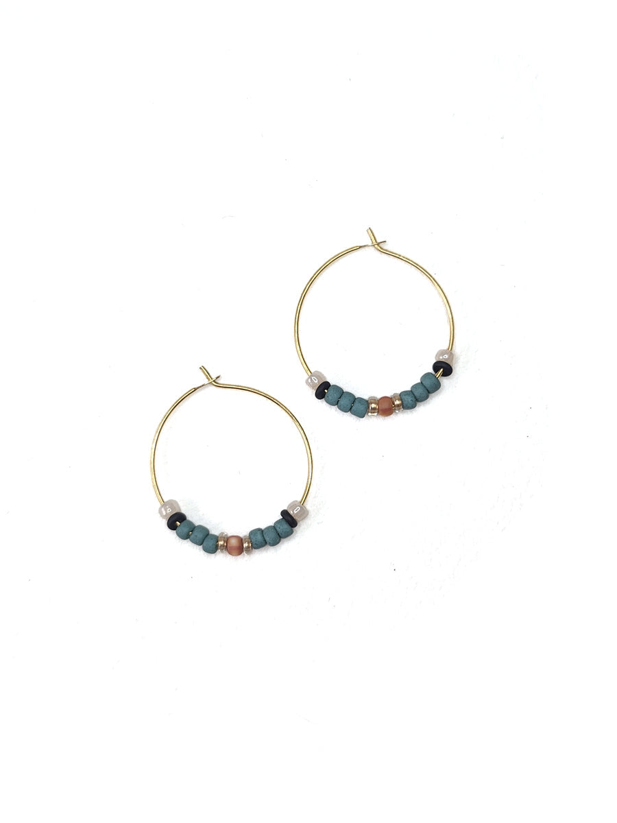 Turquoise Glass Bead Hoops