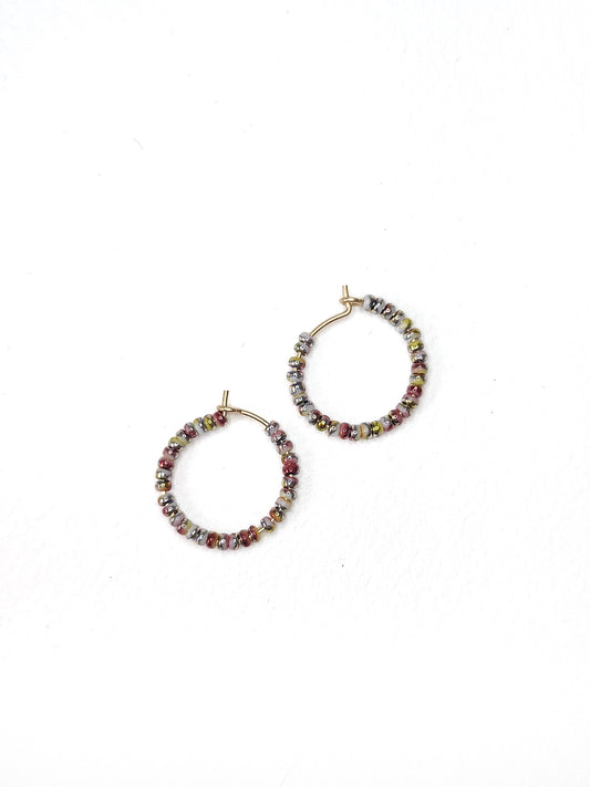 Red Multi Beaded Mini Hoops