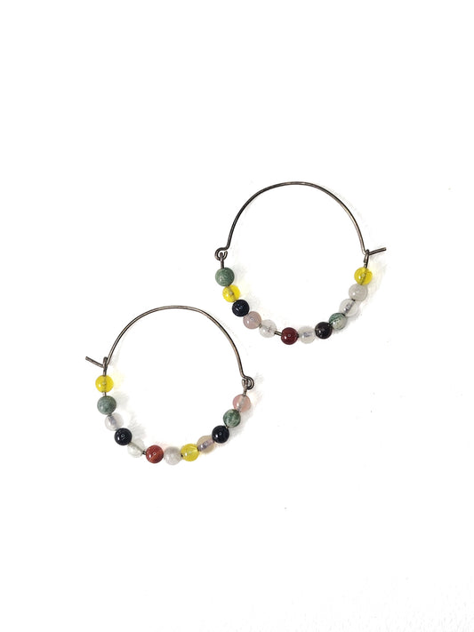 Sterling Silver Multi GEM Beaded Swing Hoops