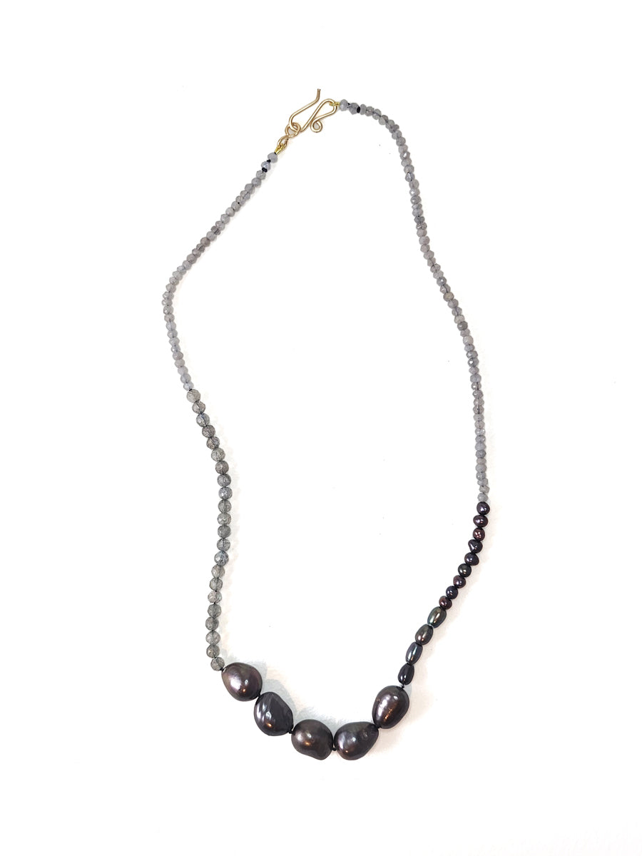 Gray Baroque Pearl and Labradorite Necklace