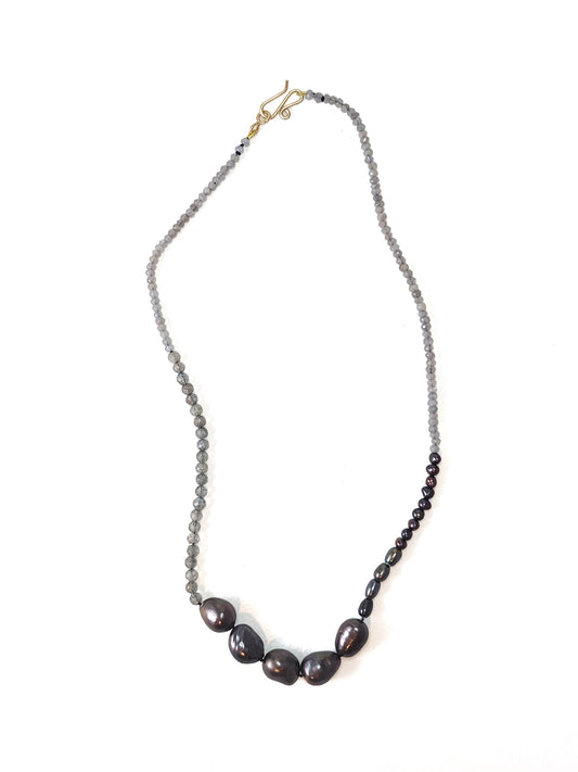 Gray Baroque Pearl and Labradorite Necklace