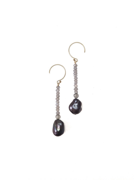 Gray Baroque Pearl and Labradorite earrings