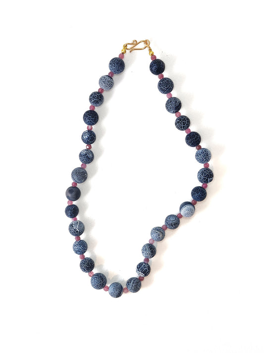 Black Fire Agate and Pink Tourmaline Necklace