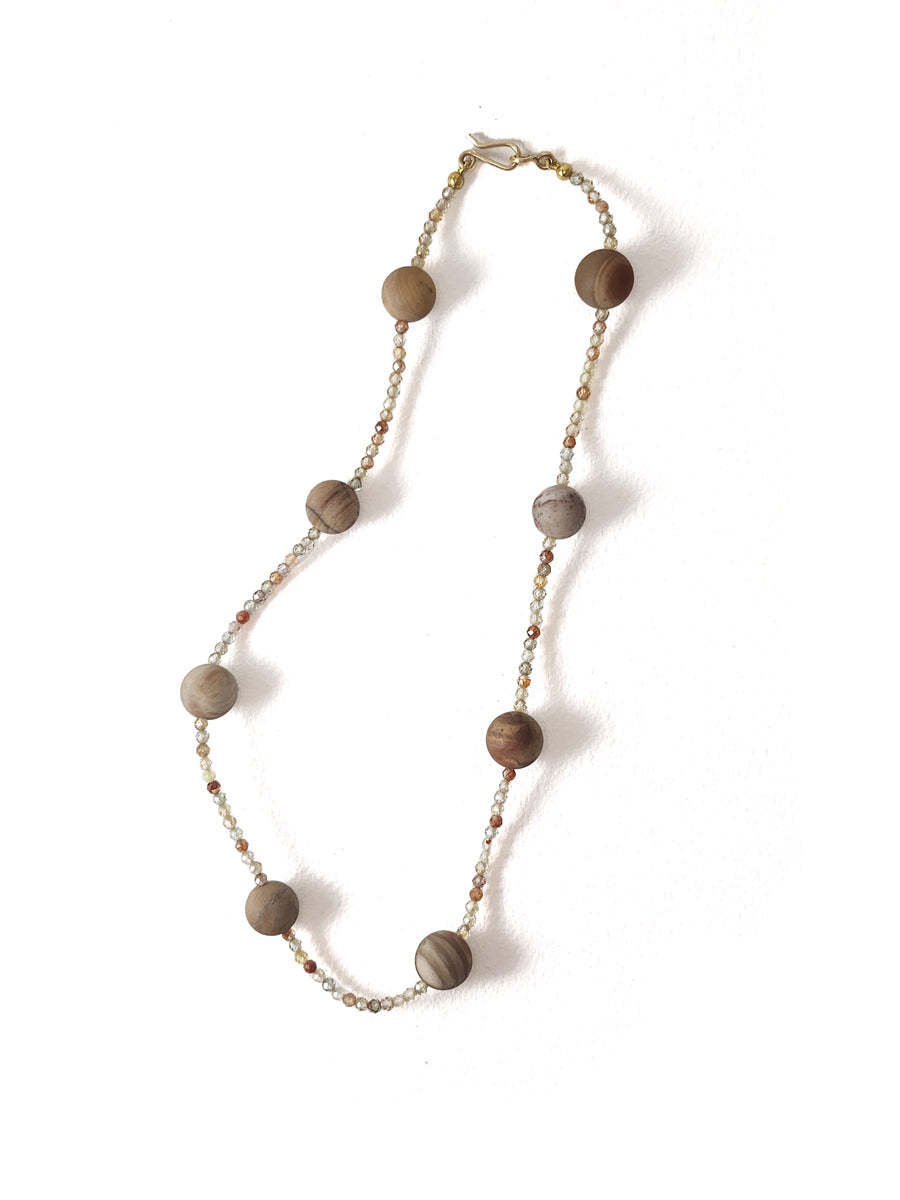 Petrified Wood and Zircon Necklace