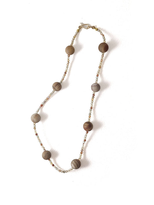 Petrified Wood and Zircon Necklace