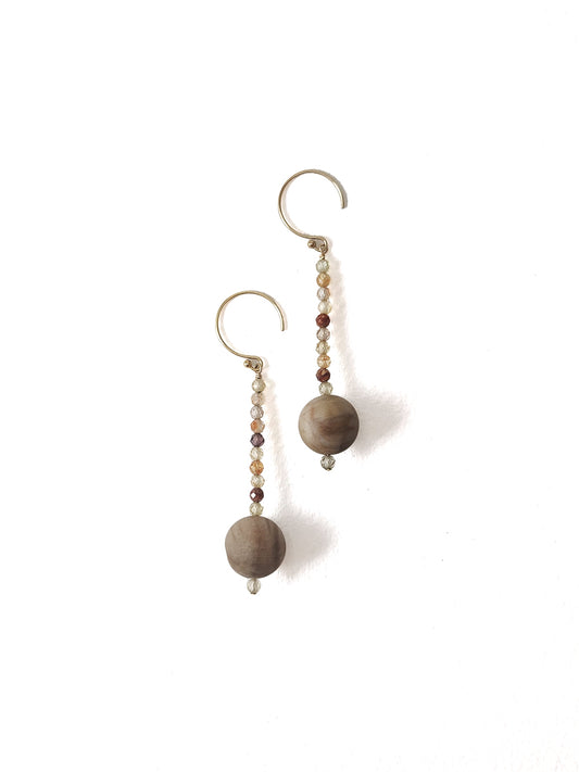 Petrified Wood and Zircon Earrings