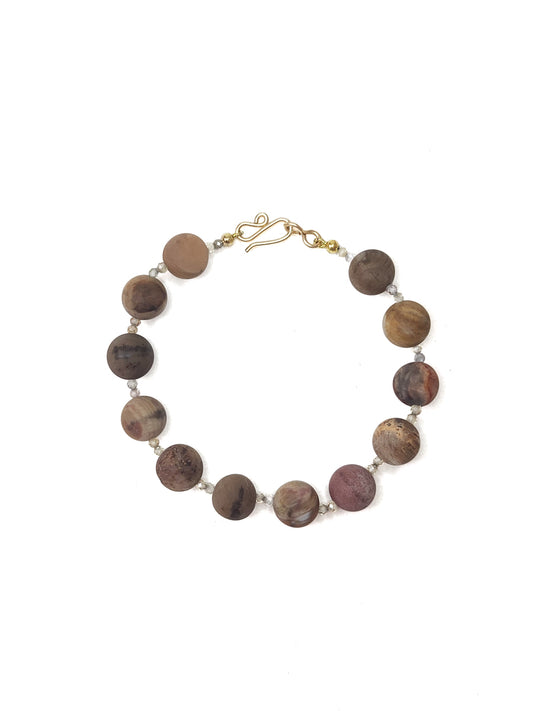 Petrified Wood and Zircon Bracelet