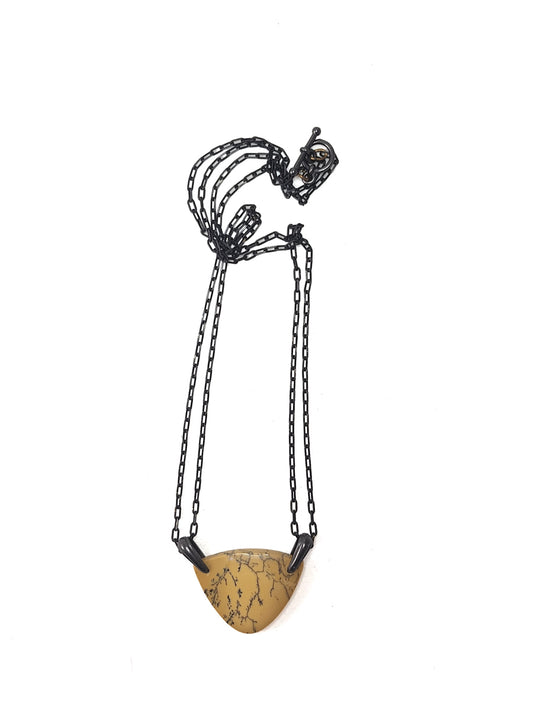 Blackened Brass and Yellow Dendritic Agate Necklace
