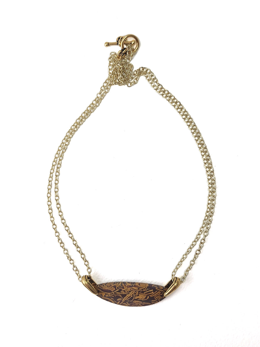 Gold Plated Brass and Script Stone Necklace