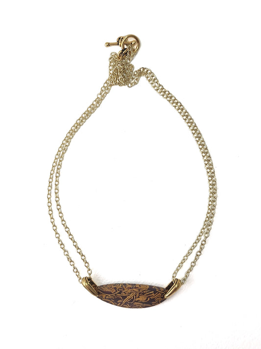 Gold Plated Brass and Script Stone Necklace