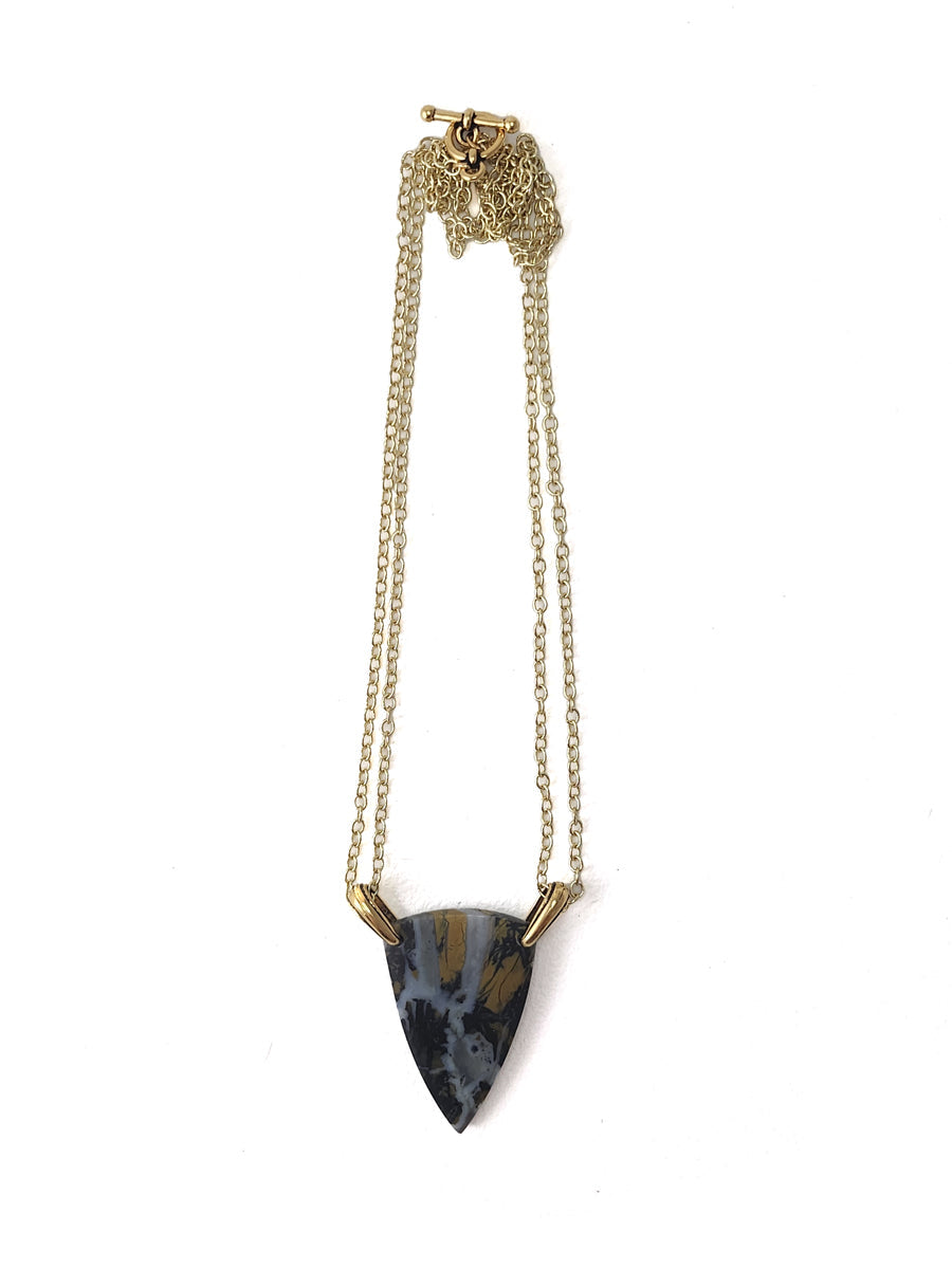 Gold Plated Brass and Agate Necklace
