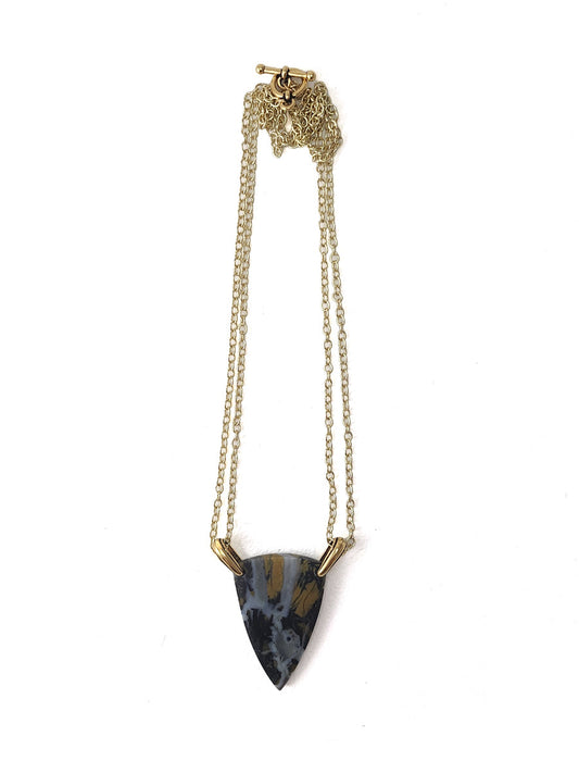 Gold Plated Brass and Agate Necklace