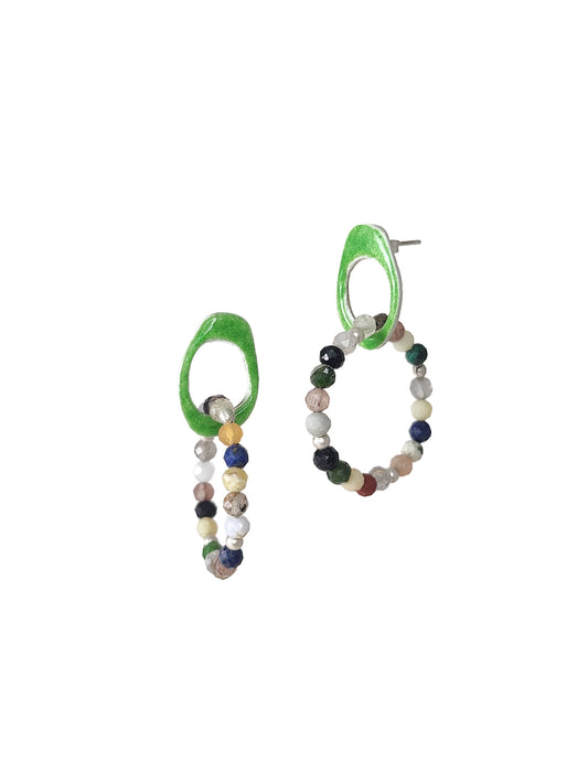 Sterling Silver Green Enamel Multi GEM Earrings